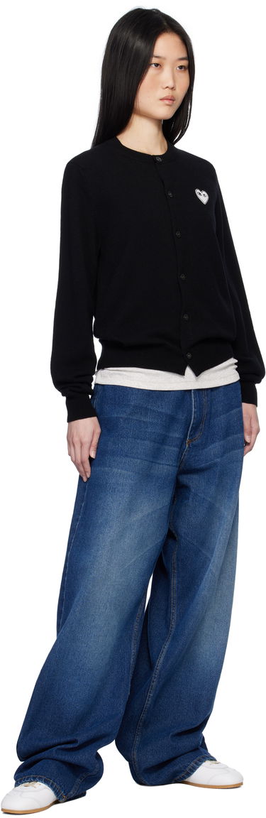 Sweater Comme des Garçons Black Cardigan With White Heart Sort | AX-N061-051, 3