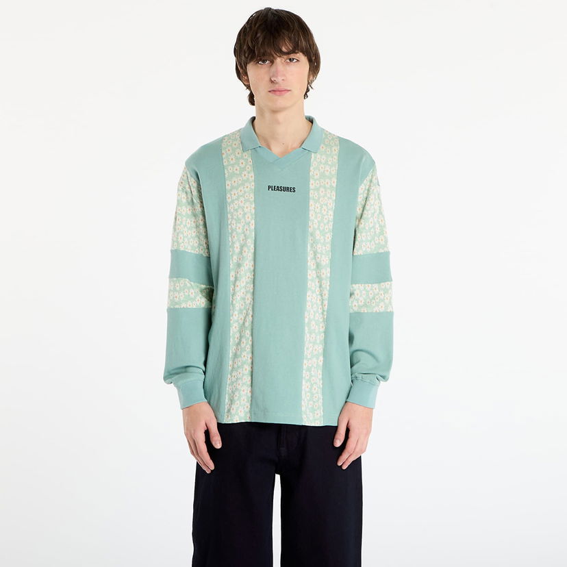 Polo skjorte Pleasures Sounds Long Sleeve V-Neck Floral Panel Rugby Polo Flerfarvet | P25F038-MATCHA