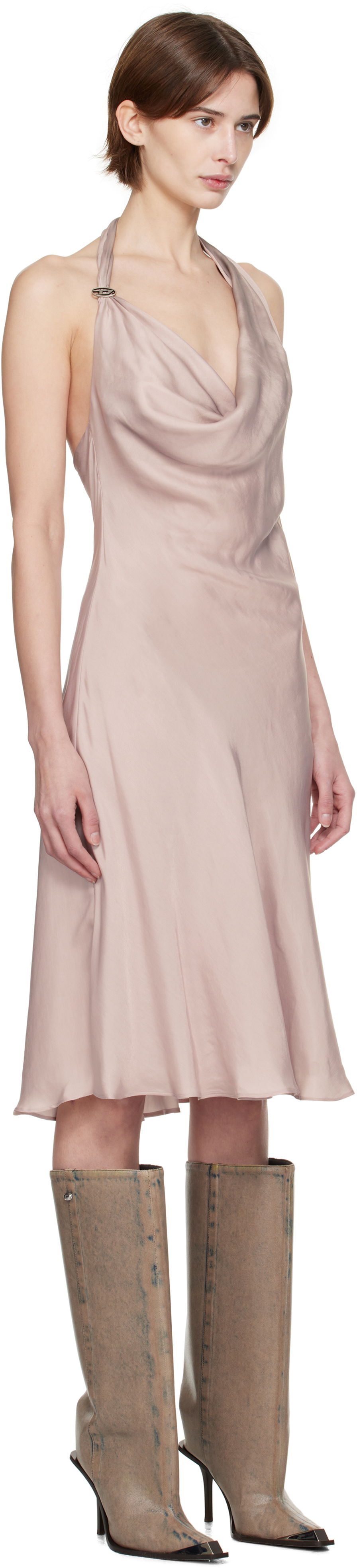 Kjole Diesel Diesel D-Estiny Halter Neck Midi Dress Lyserød | A16221 0JNAC, 1