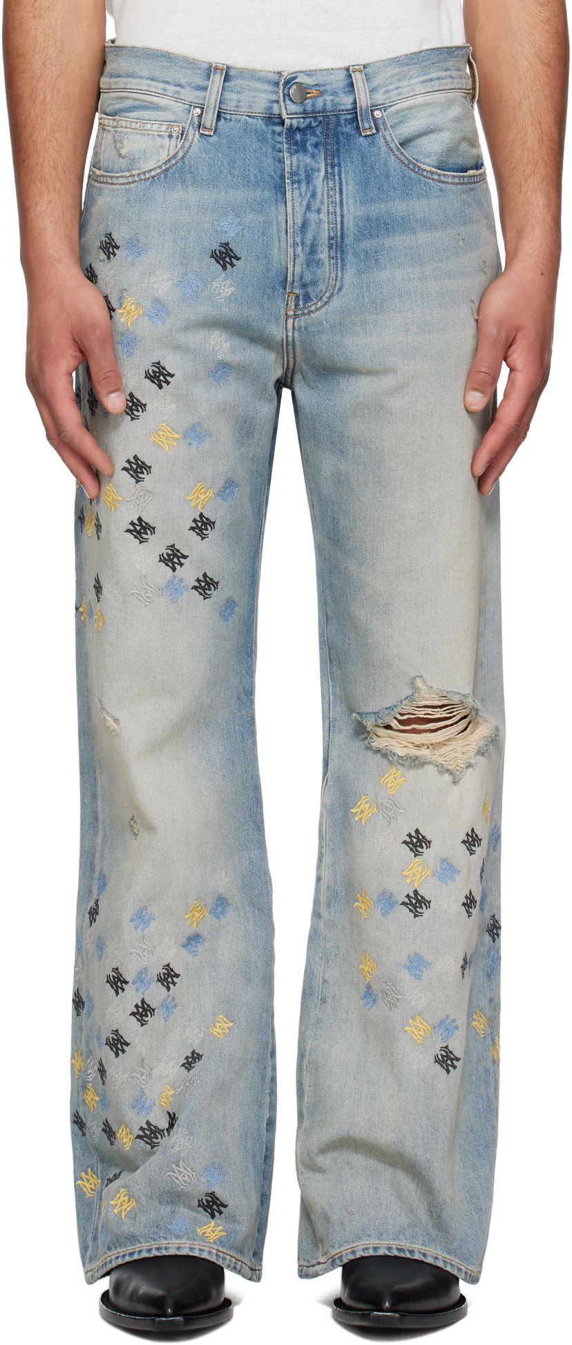 Jeans AMIRI AMIRI MA Quad Embroidered Flare Jeans Blå | AMDNFR1015