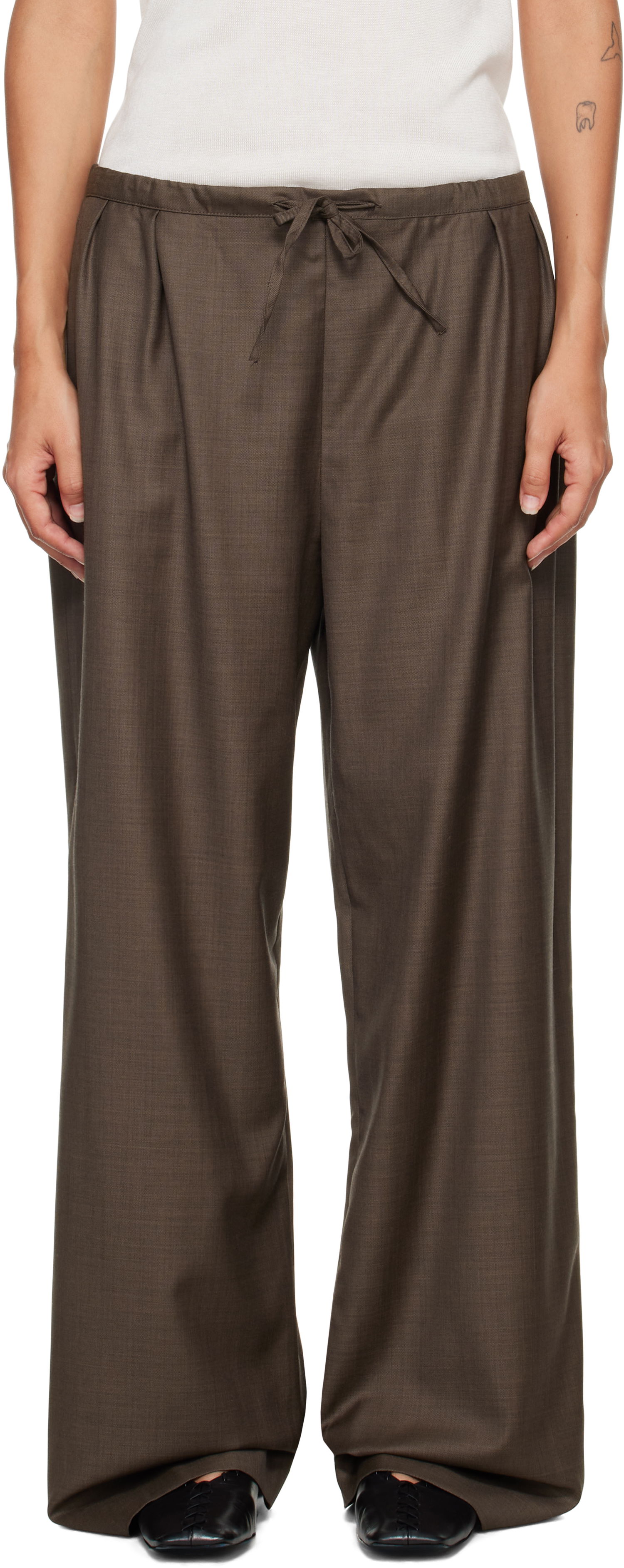 Bukser Loulou de Saison Loulou de Saison Cove Elastic Waisted Trousers Brun | COVE LDS, 0