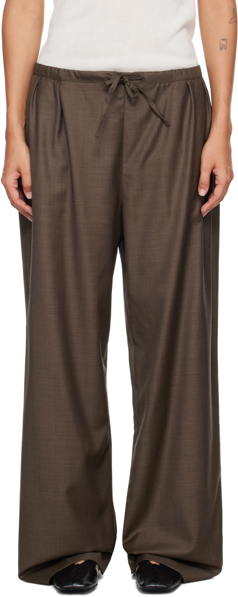Bukser Loulou de Saison Loulou de Saison Cove Elastic Waisted Trousers Brun | COVE LDS