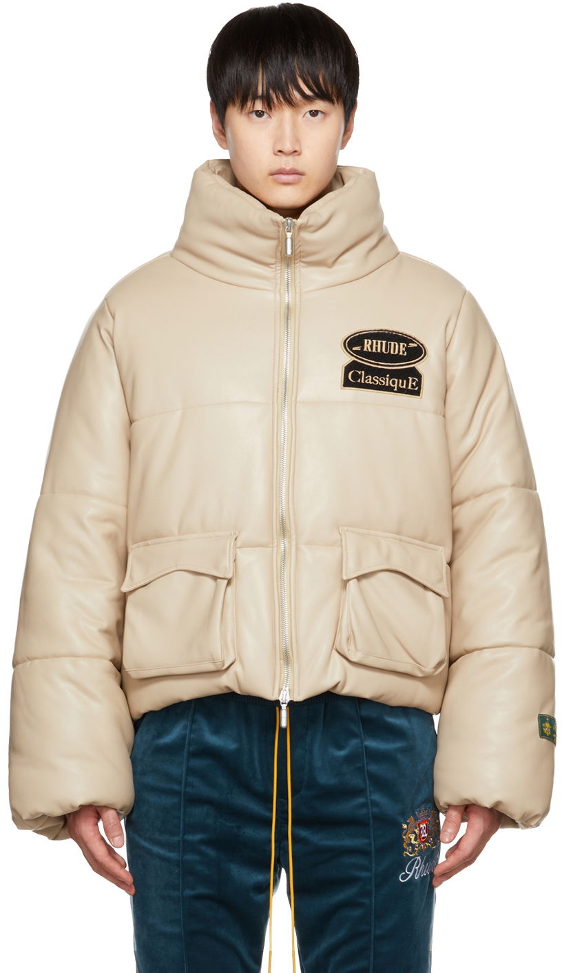 Puffer jakke Rhude Rhude Embroidered Puffer Jacket Beige | RHPF22JA02361117