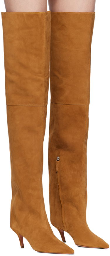 Kjole Amina Muaddi Amina Muaddi Fiona Thigh-High Suede Boots Brun | FIONA THIGH BENDED HEEL SUEDE, 3