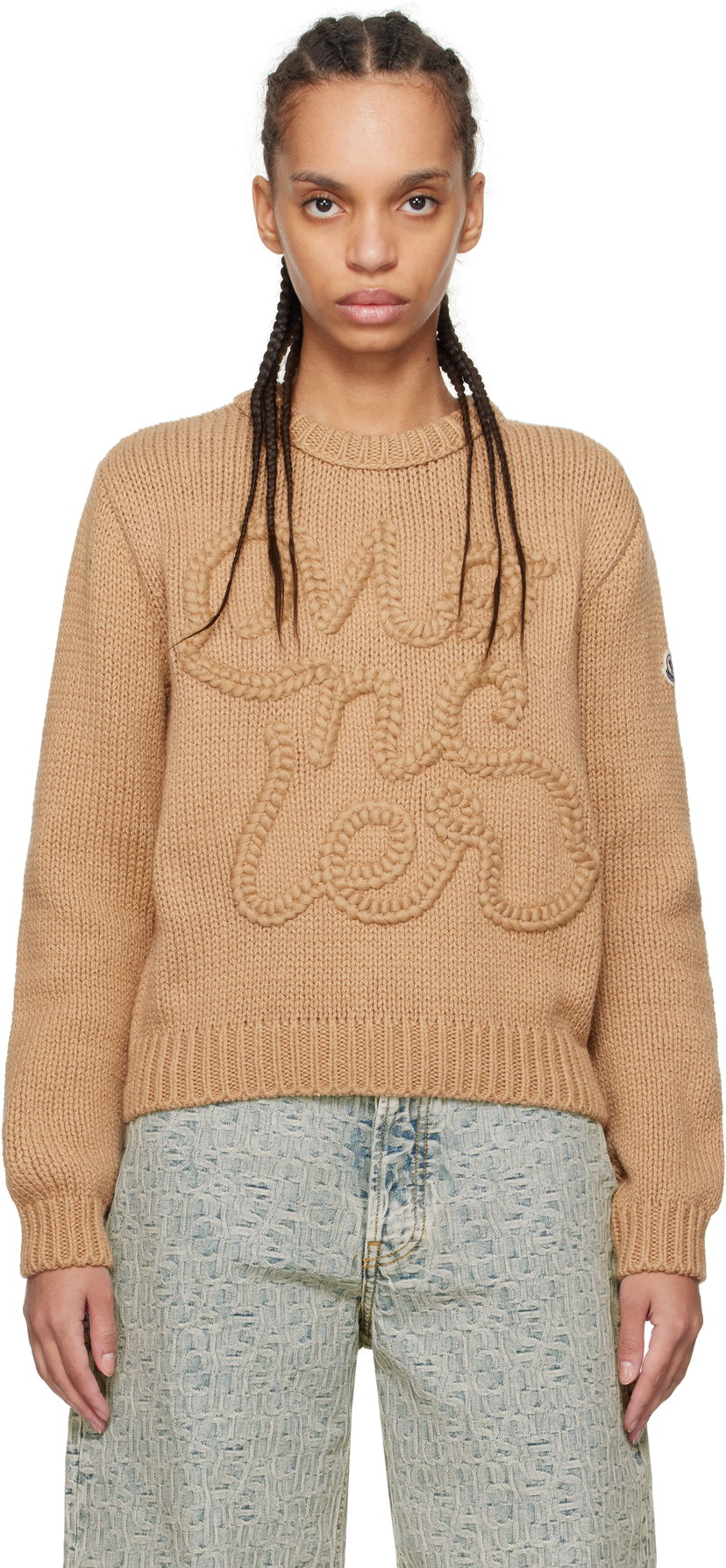 Sweater Moncler Moncler Embroidered Logo Cotton Sweater Brun | K10939C00004M5206