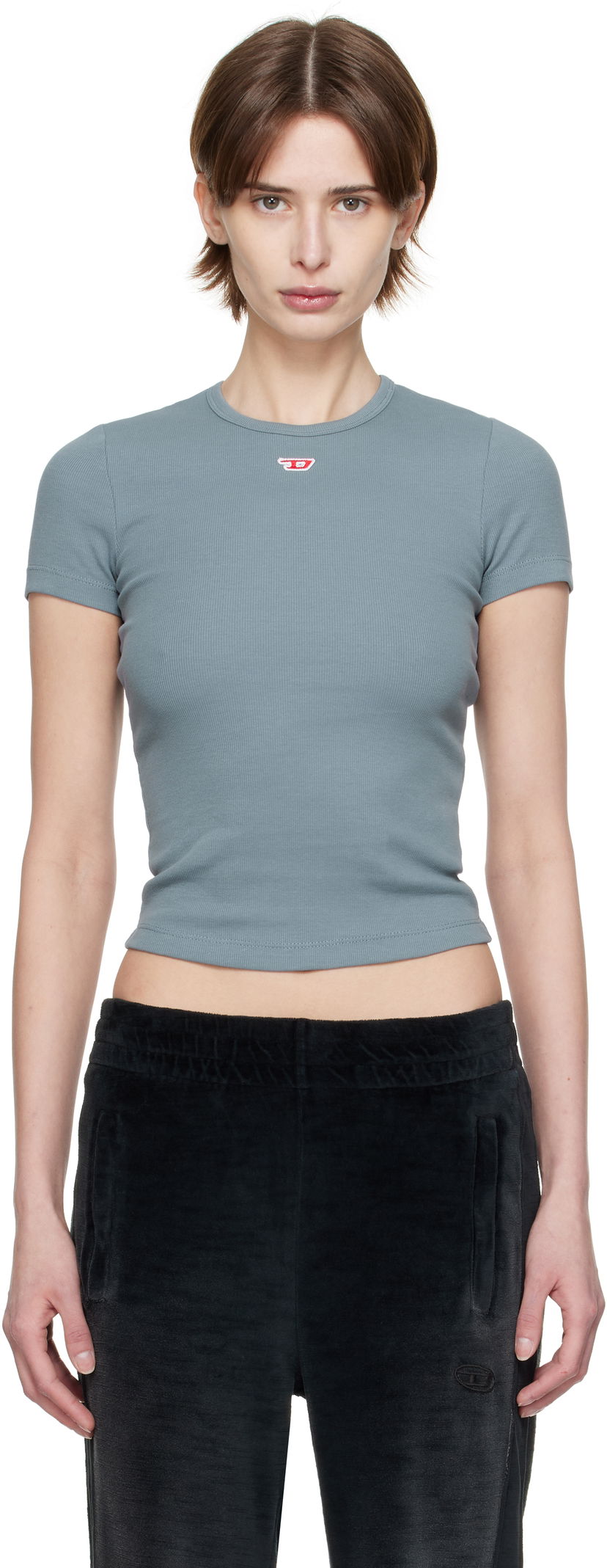 Crop top Diesel Diesel T-Ele-Long-D Ribbed Cropped T-Shirt Blå | A14961 0EJAI