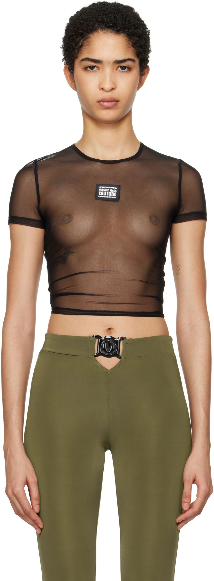 Crop top Versace Mesh Crop T-Shirt Sort | E77HAH6A2_EJ0035