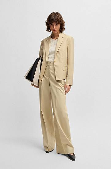 Bukser BOSS High-Waisted Regular-Fit Stretch Cotton Trousers Beige | 50537462, 1
