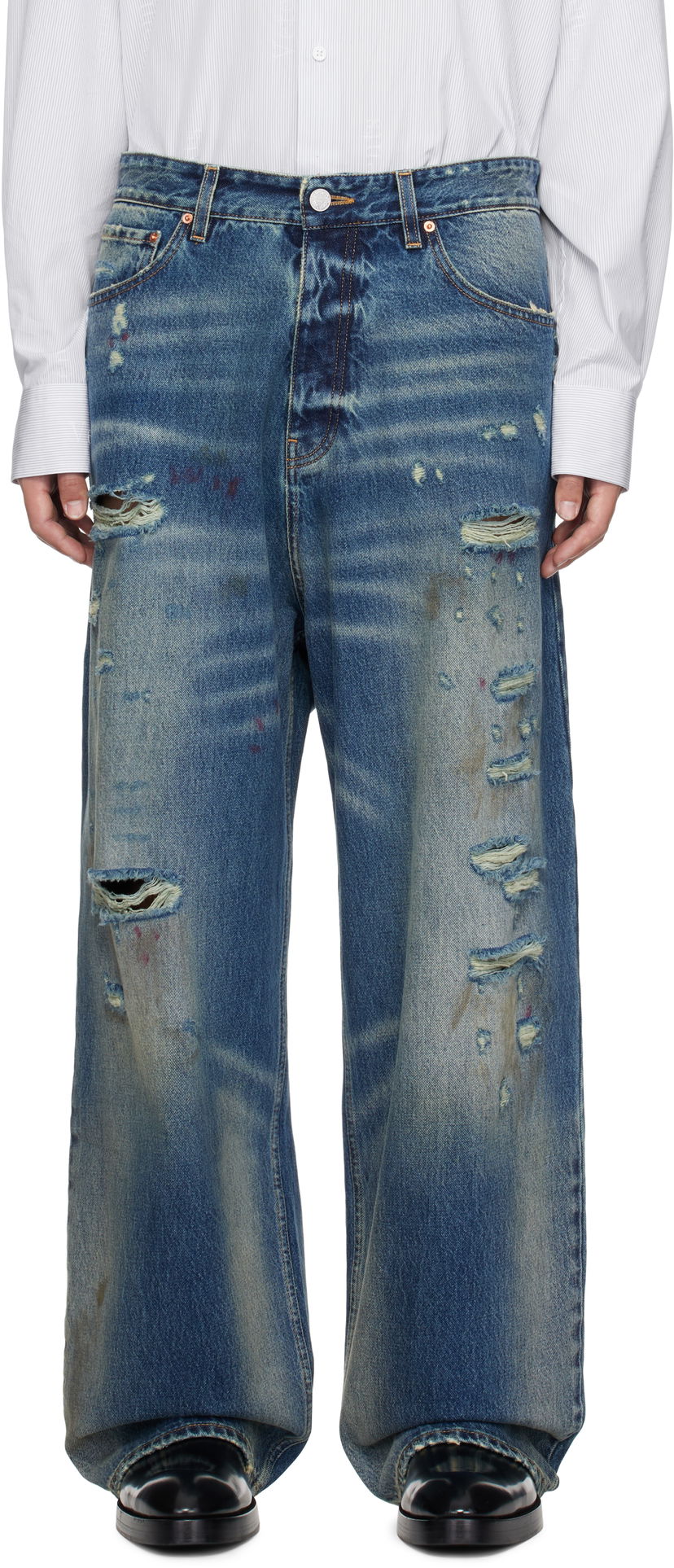 Jeans VETEMENTS Vetements Distressed Baggy Jeans Blå | UA66PA590N
