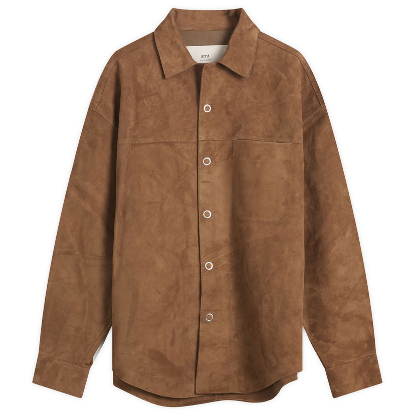 Jakke AMI AMI Paris Goat Suede Leather Shirt Jacket, Size Large Brun | H25USH790-LH0059-216H25