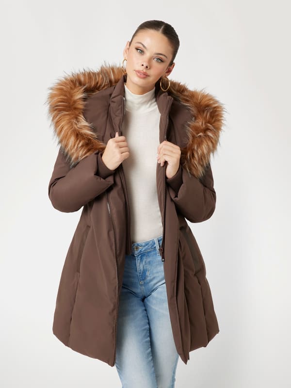 Parka GUESS Faux Fur Hood Puffer Jacket Brun | W4BL59WG7X2, 0