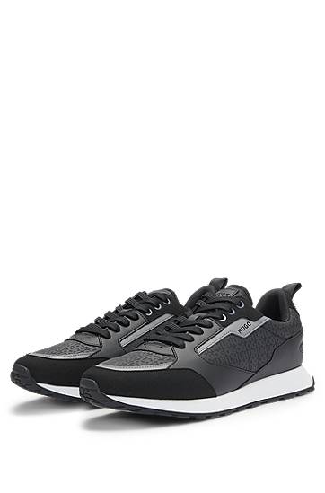 Tøj BOSS HUGO Mixed-Material Monogrammed Upper Sort | 50536205, 1