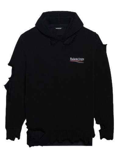 Sweatshirt Balenciaga Political Campaign Destroyed Knit Hoodie Sort | 662718T32121069