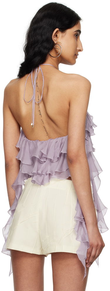 Crop top Blumarine Flounce Halter Top with Rose Detail Lilla | P444C092A, 2