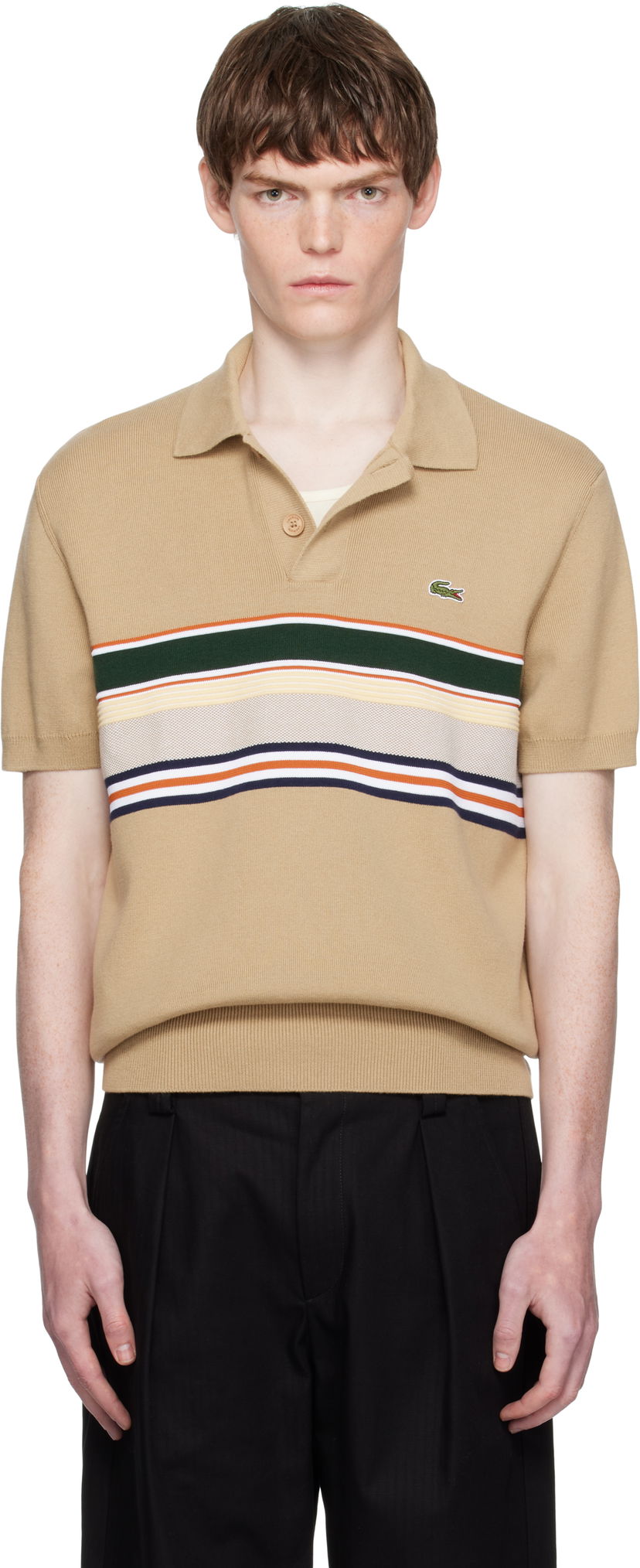Polo skjorte Lacoste Lacoste Striped Collar Polo Beige | AH5200_9IJ