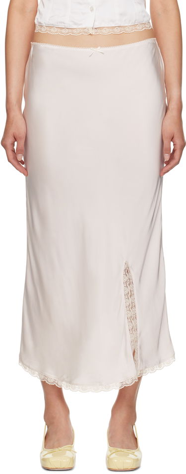 Nederdel GUIZIO Guizio Kahli Lace-Trimmed Midi Slip Skirt Beige | F24304W022, 0