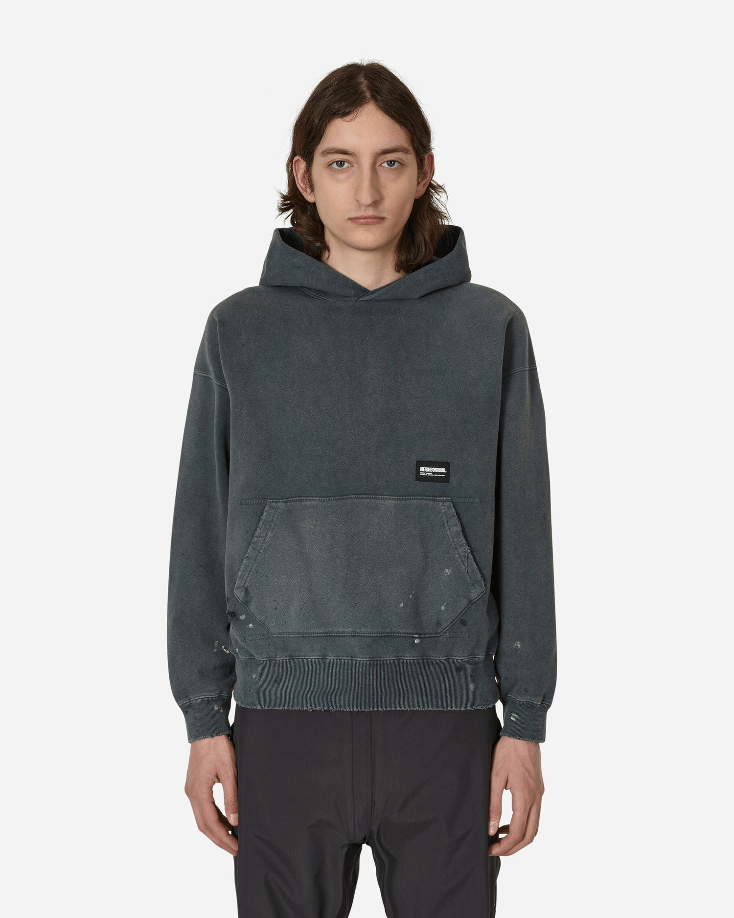 Sweatshirt Neighborhood Damage Hooded Sweatshirt Sort | 231OKNH-CSM02 GY, 0
