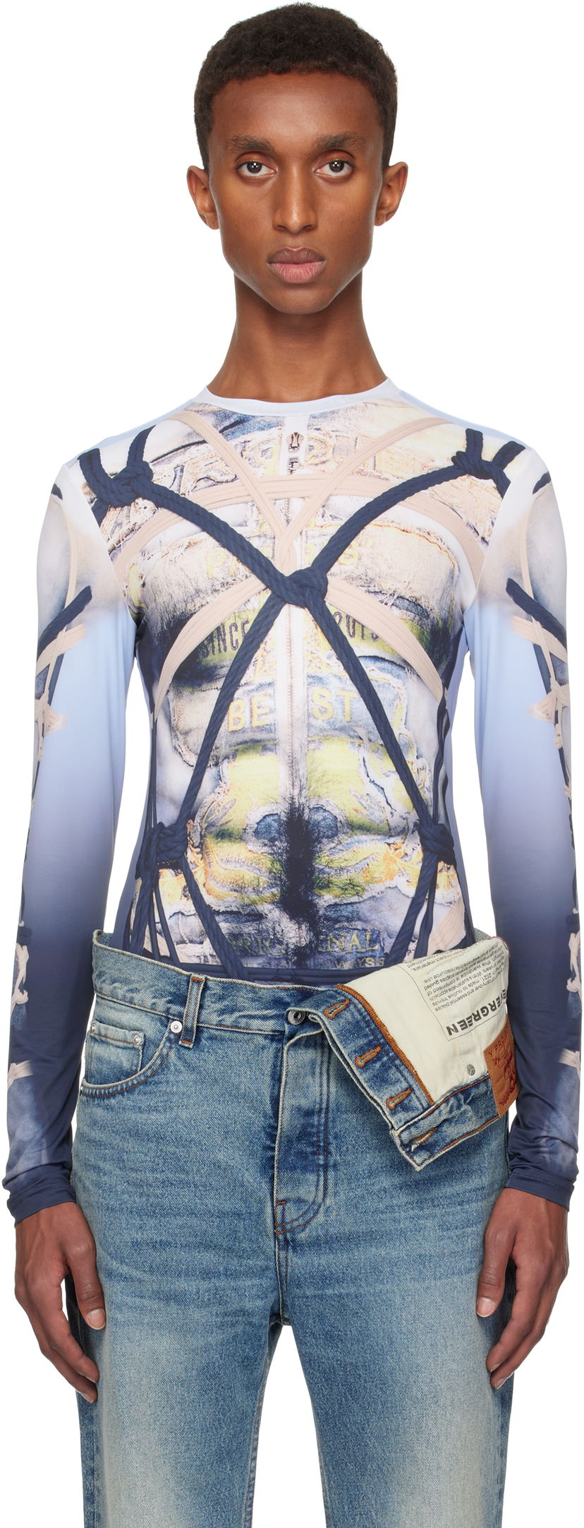 T-shirt Y/PROJECT Long Sleeve Print T-shirt Blå | 204TO008