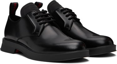 Skopleje BOSS Leather Derby Shoes with Stacked-Logo Tongue Sort | 50548550, 4