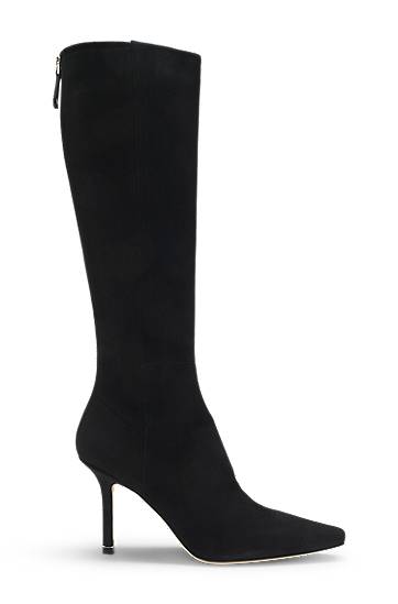 Sneakers og sko BOSS Suede and Leather Knee-High Pointed Toe Stiletto Boots Sort | 50553013, 1