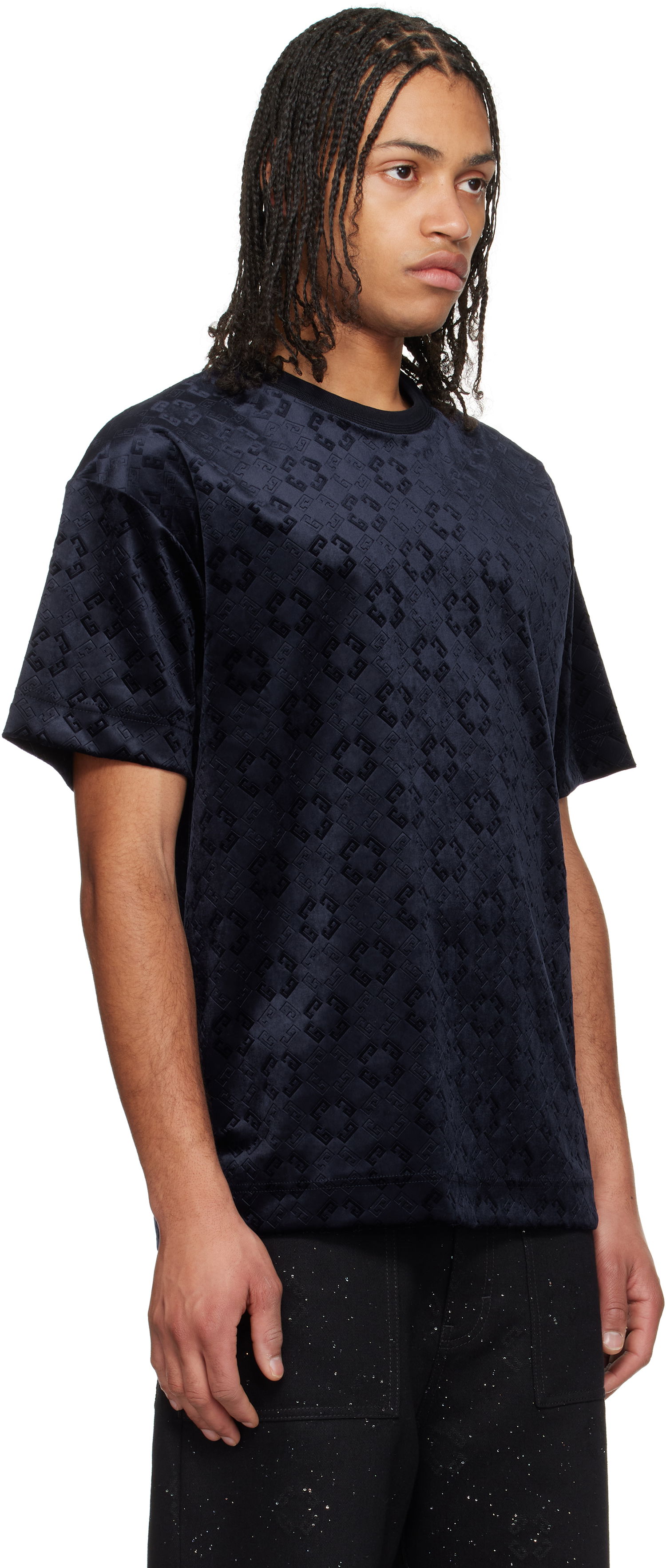 T-shirt Givenchy Givenchy Monogram 72 Velvet T-Shirt Mørkeblå | BM71MG316Z401, 1