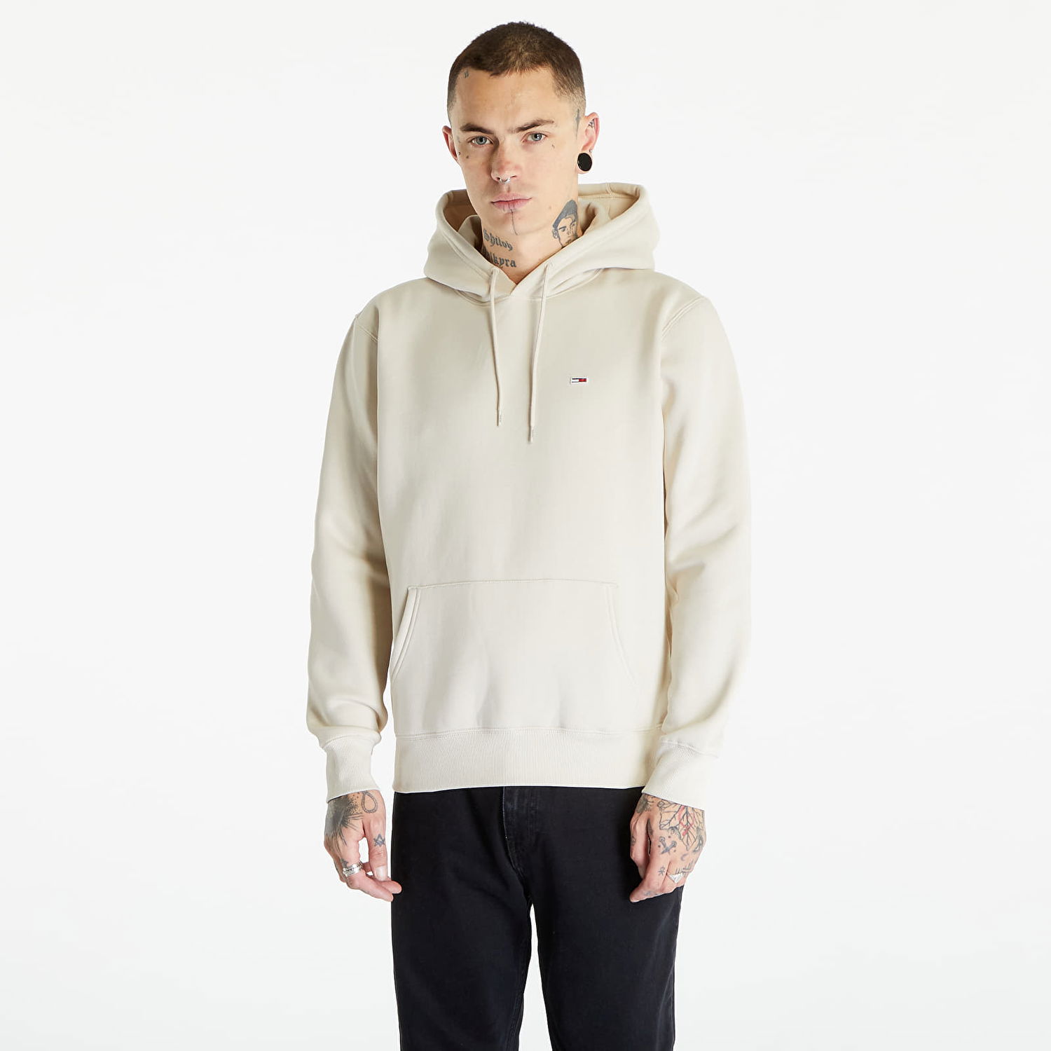 Sweatshirt Tommy Hilfiger Tommy Jeans Regular Fleece Hoodie Beige Hvid | DM0DM09593 ACG, 0