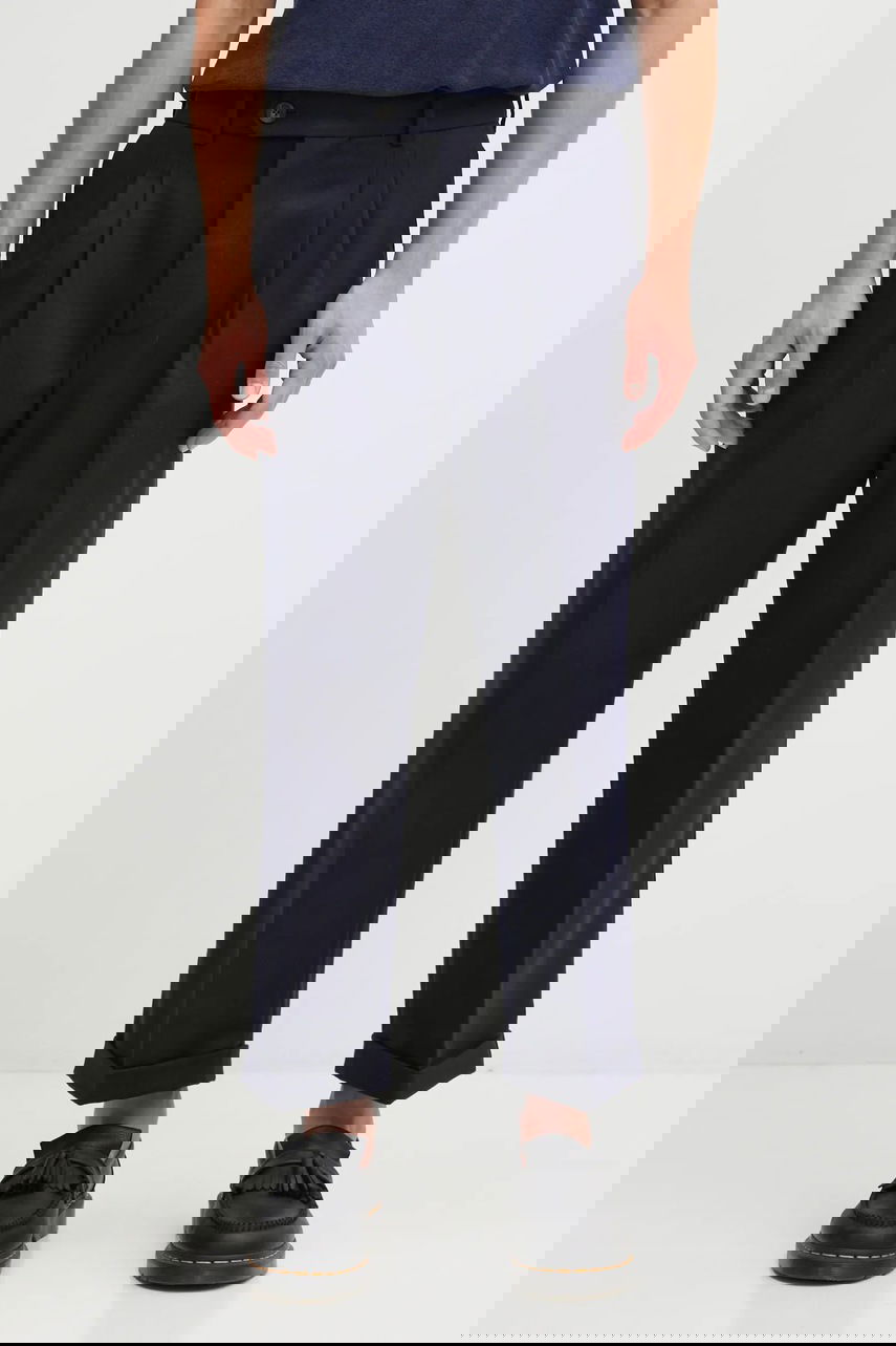 Bukser Drôle de Monsieur Drôle de Monsieur Wool Blend Pleated Cropped Trousers Mørkeblå | I.BP192.WV008, 0