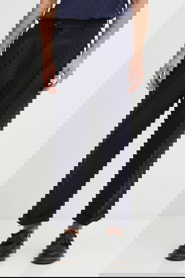 Bukser Drôle de Monsieur Drôle de Monsieur Wool Blend Pleated Cropped Trousers Mørkeblå | I.BP192.WV008, 0