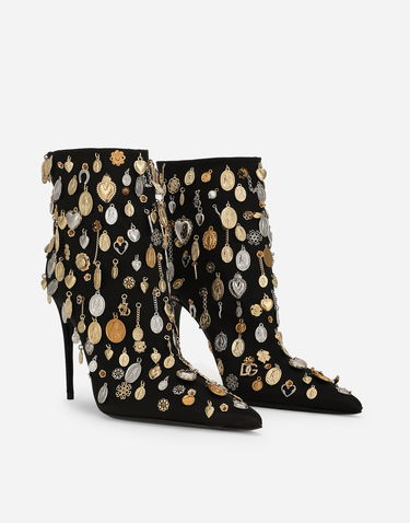 Tilbehør Dolce & Gabbana Dolce & Gabbana Satin Embroidered Ankle Boots Sort | CT1052AW1158M691, 1