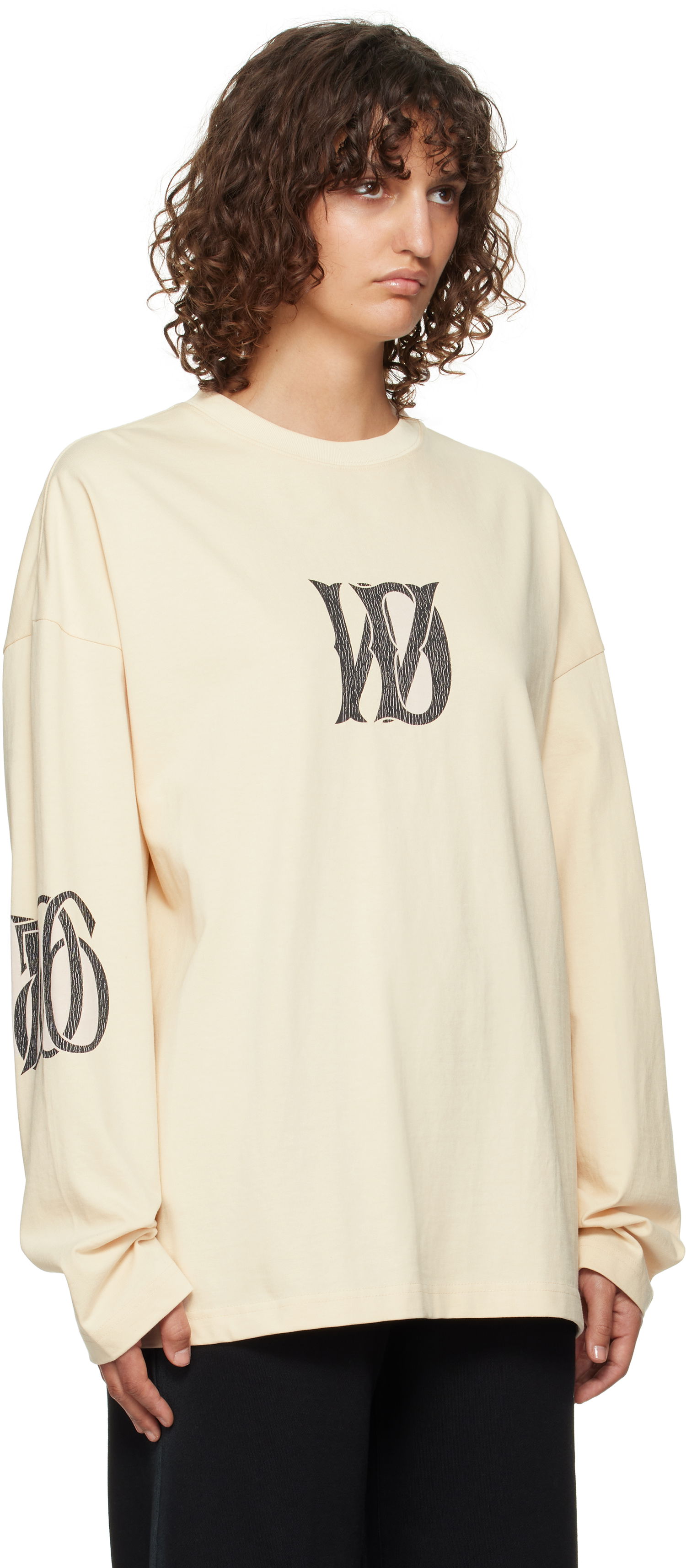 T-shirt We11done Letter Logo Print Long-Sleeved T-Shirt Beige | WD-TT3-24-746-U-BG, 1
