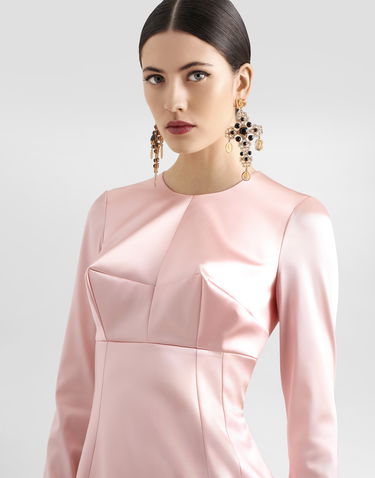 Kjole Dolce & Gabbana Dolce & Gabbana Stretch Satin Round-Neck Calf-Length Dress Lyserød | F6TRHTFURADF0372, 3