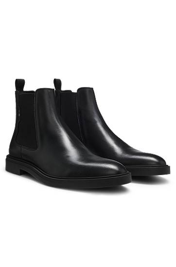 Skopleje BOSS Nappa Leather Chelsea Boots with Signature Stripe Sort | 50552527