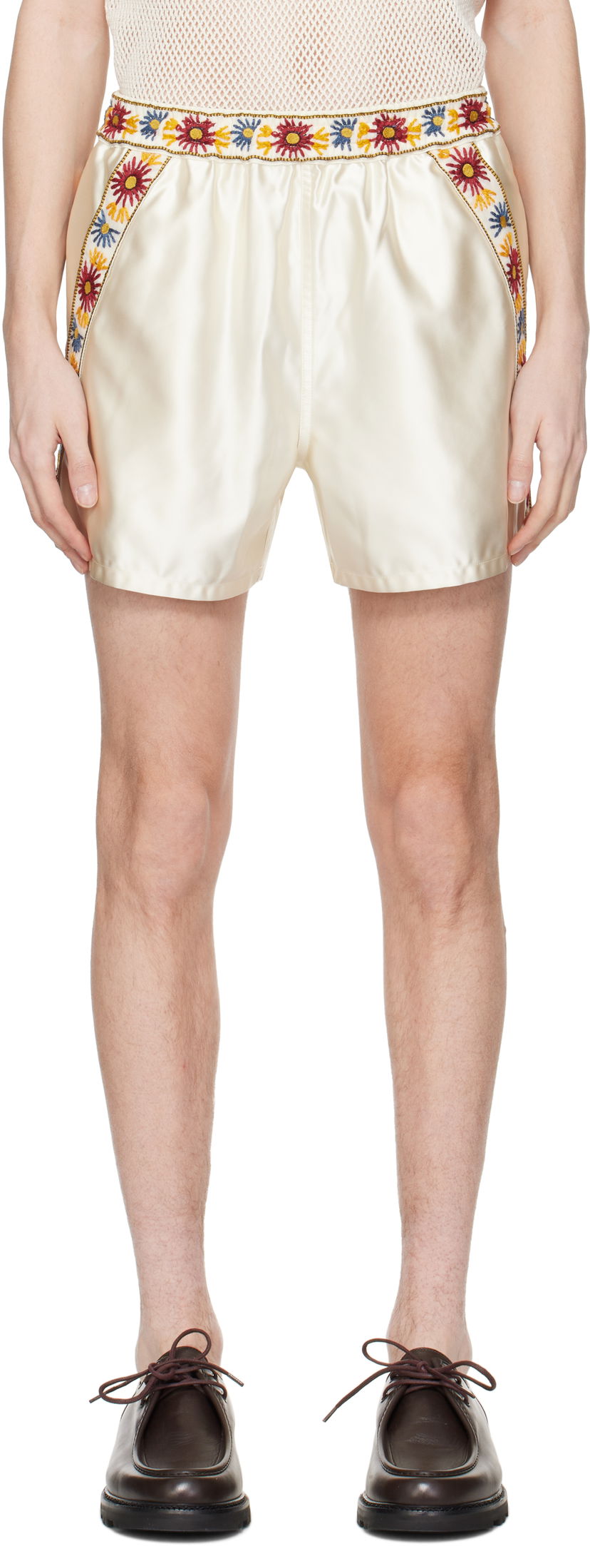 Shorts Bode Bode Candyfloss Embroidered Satin Shorts Beige | MRS25BT057