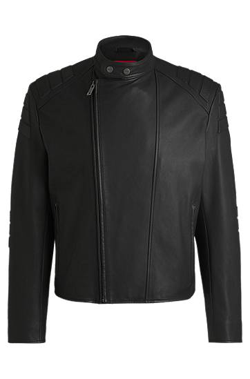 Jakke BOSS Leather Racing Jacket with 3D Detailing Sort | 50530780