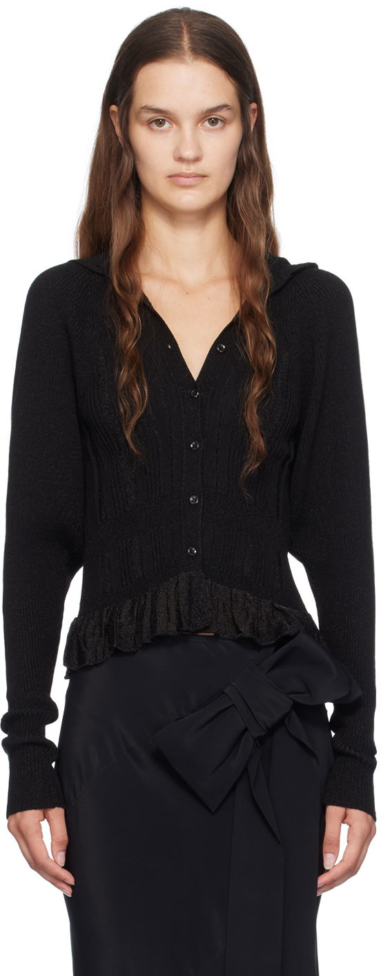 Sweater Simone Rocha Simone Rocha Plaited Tinsel Hooded Cardigan Sort | HMK34 0624