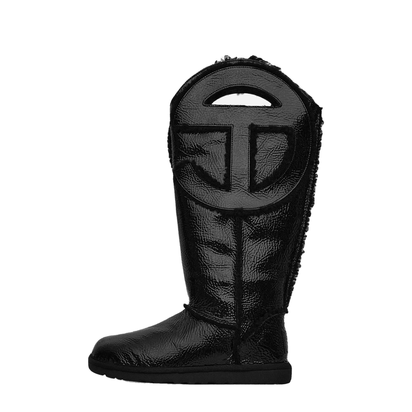 Sneakers og sko UGG Telfar Logo Tall Crinkle Leather Boots Black Sort | 1155871 BLK