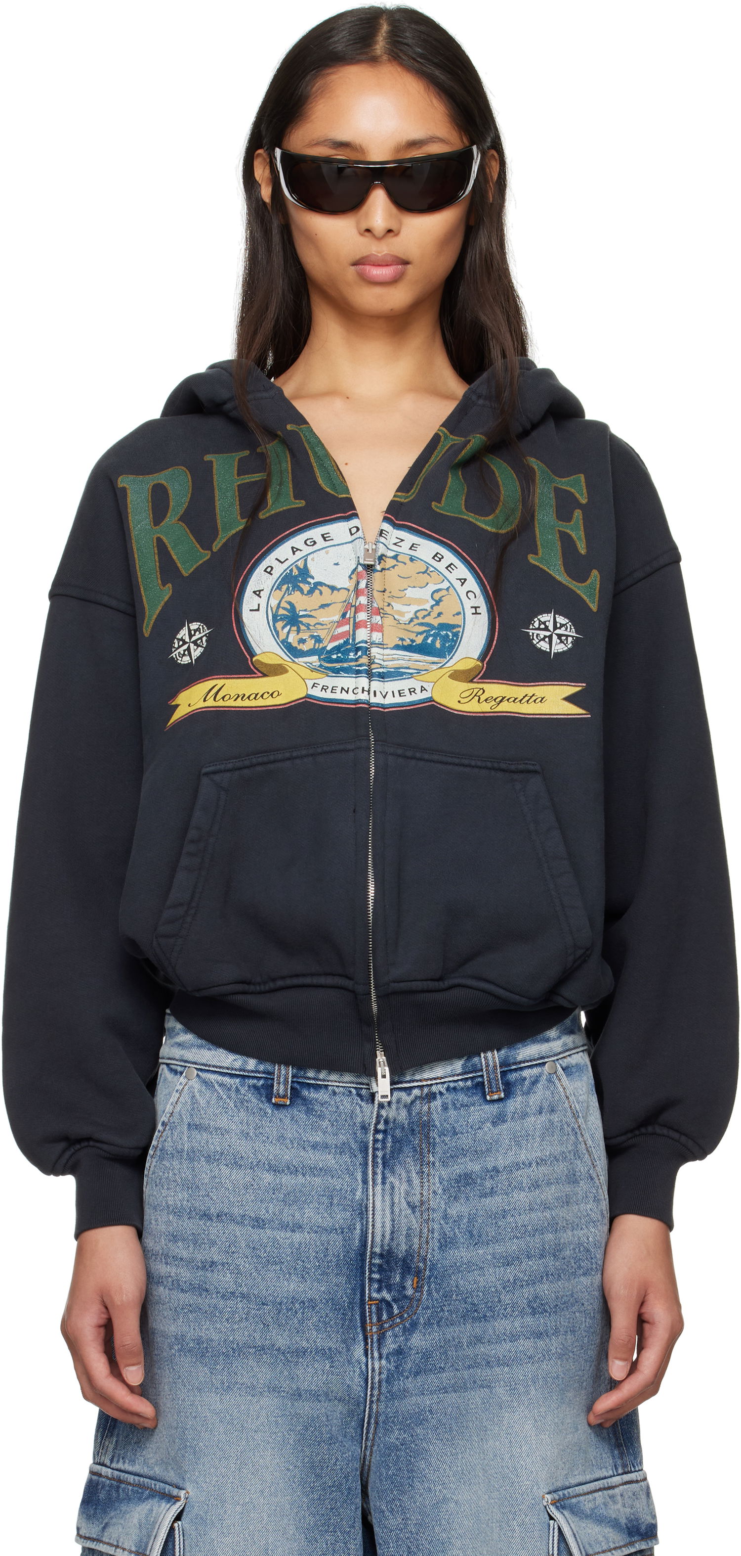 Sweatshirt Rhude Rhude Monaco Regatta Graphic Full-Zip Hoodie Sort | RHSS25HO09012, 0