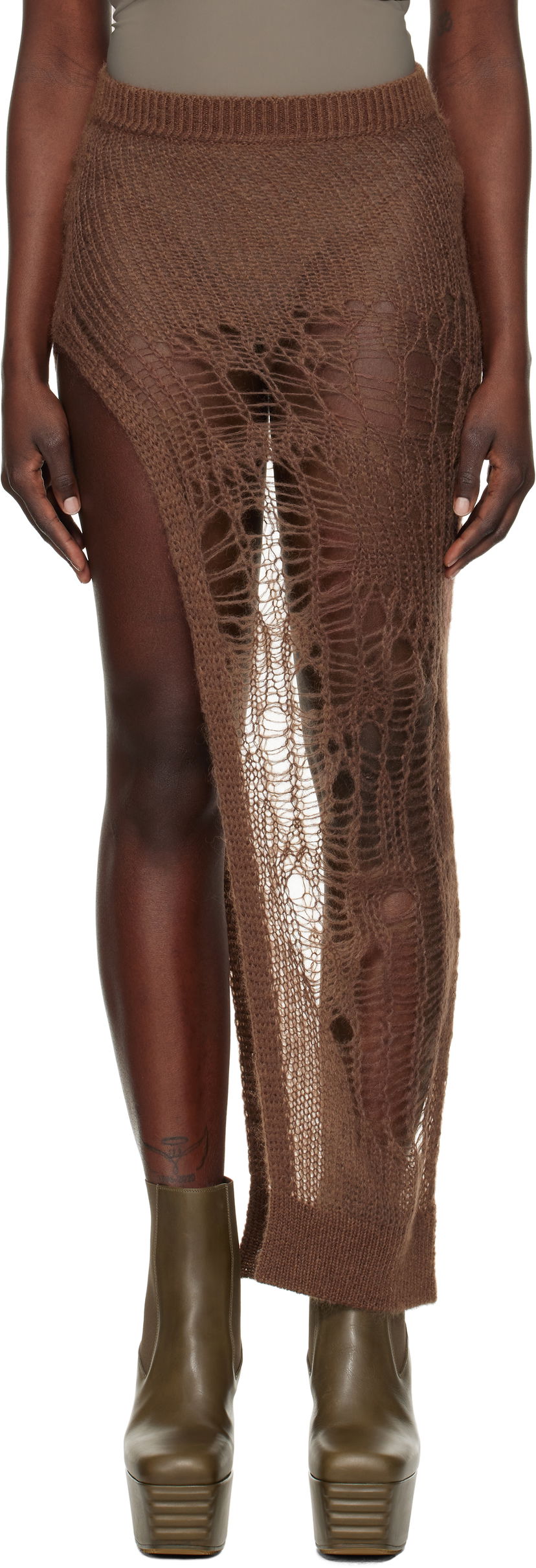 Nederdel Rick Owens Rick Owens Hollywood Spider Ziggy Maxi Skirt Brun | RP01E7605 KNETMH