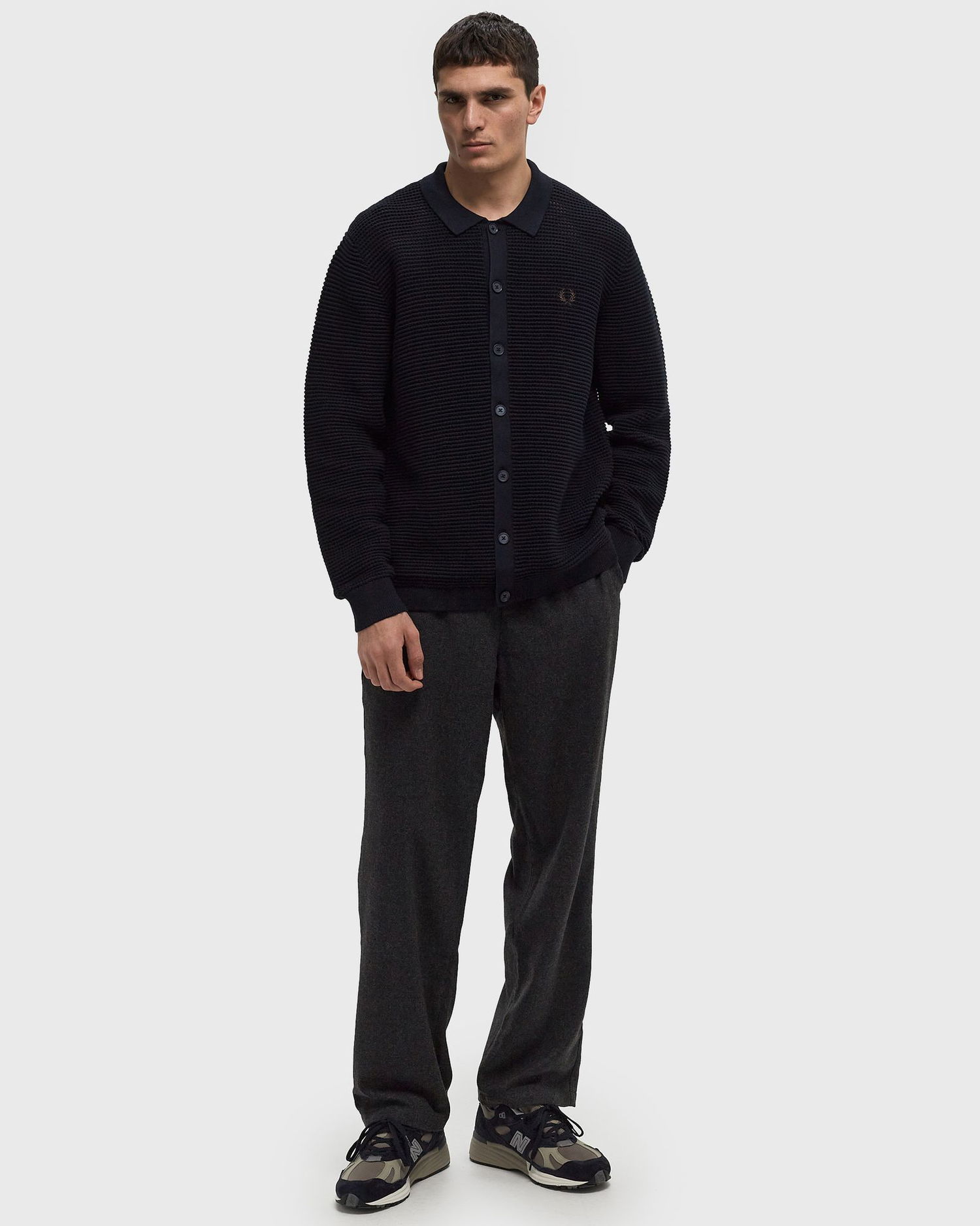 Sweater Fred Perry Pointelle Button-Through Cardigan Mørkeblå | K8566-608, 1