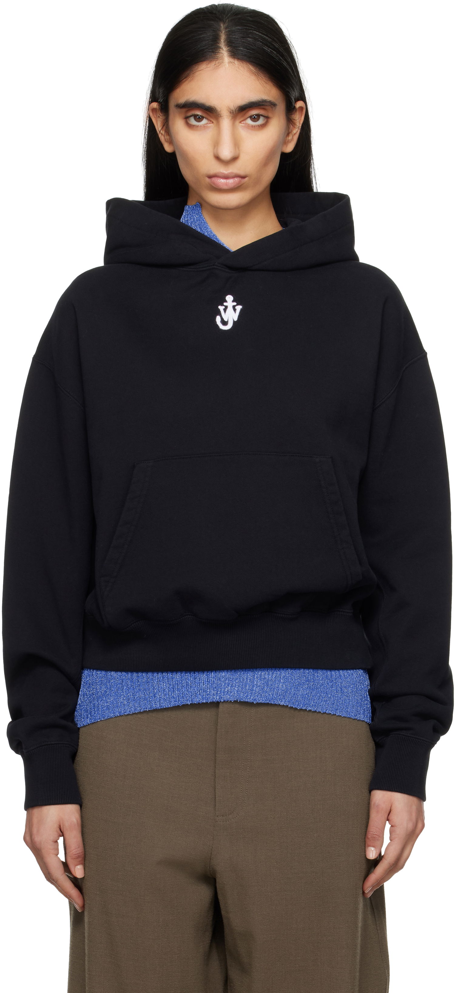 Sweatshirt JW Anderson JW Anderson Anchor Logo Cropped Hoodie Sort | JW0216-PG1719, 0