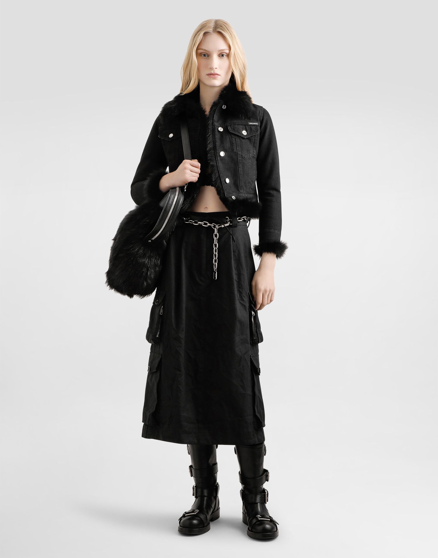 Jakke Dolce & Gabbana Dolce & Gabbana Fur-Lined Denim Jacket Sort | F9S97ZG8OD8S9001, 1