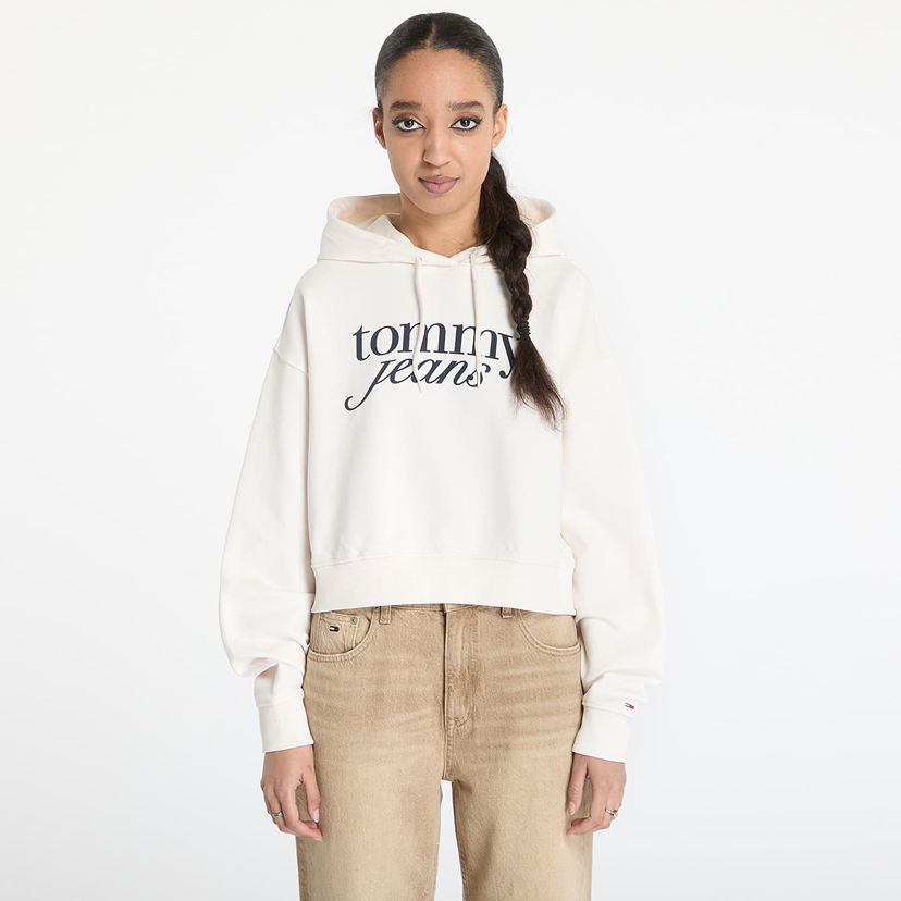 Sweatshirt Tommy Hilfiger Tommy Jeans Relaxed Cropped Script Hoodie Hvid | DW0DW20306 YBH