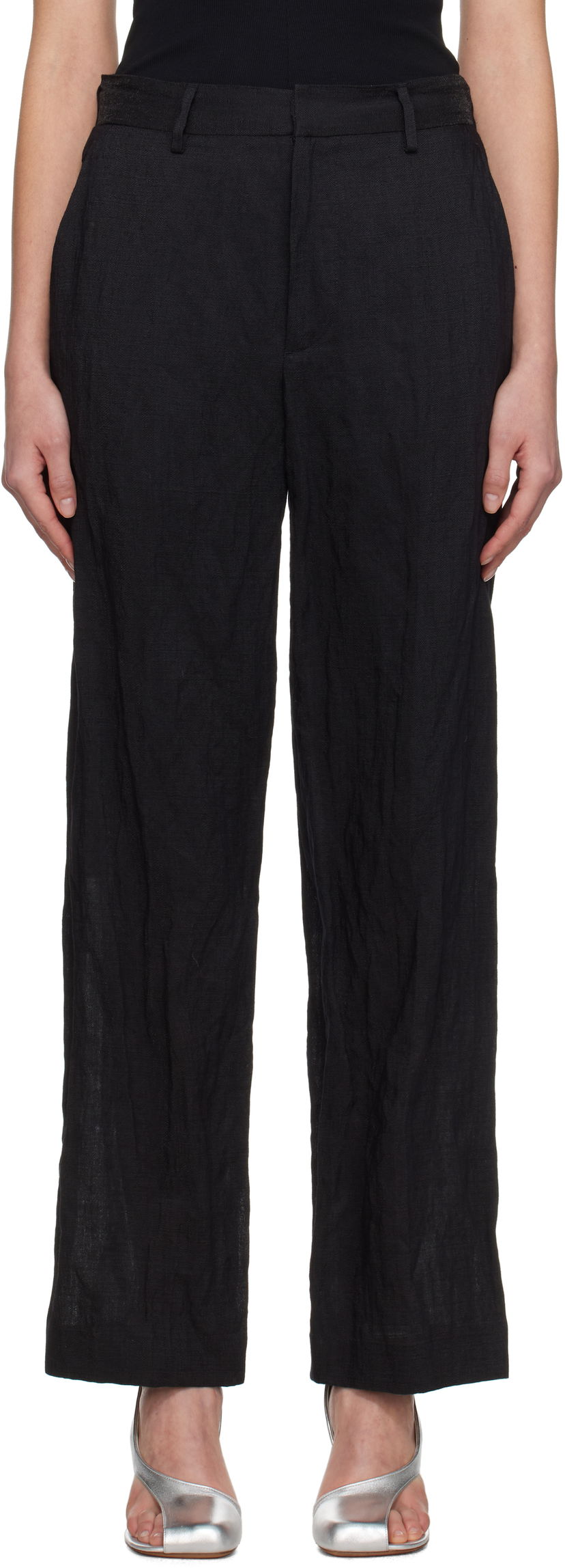 Bukser Maison Margiela MM6 Maison Margiela Crinkled Metallic Tailoring Trousers Sort | S52KA0521 M35253