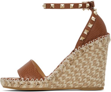 Skopleje Valentino Valentino Garavani Double Rockstud Grainy Calfskin Wedge Espadrilles Brun | 6W2S0090FEQ, 2