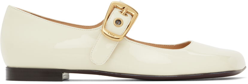 Sneakers og sko CHLOÉ Polly Patent Leather Ballerina Flats Hvid | CHC24W07BOR