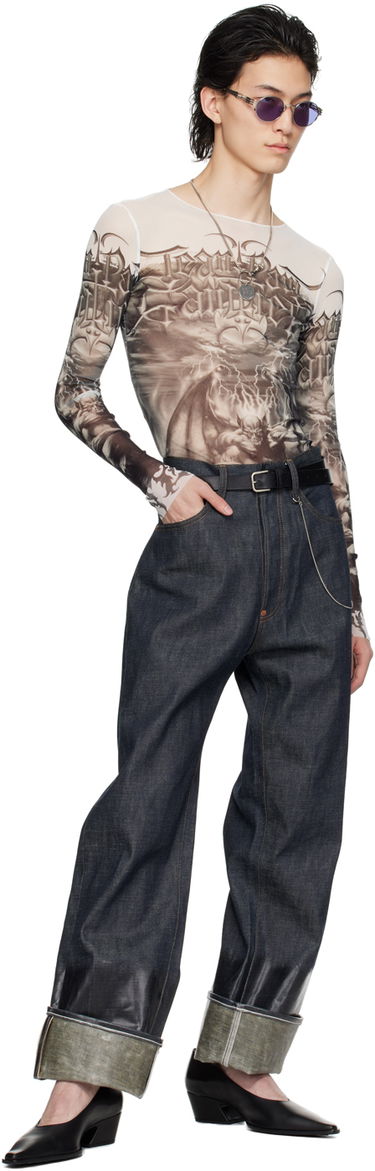 T-shirt Jean Paul Gaultier Jean Paul Gaultier 'The Diablo' Graphic Mesh Long Sleeve T-Shirt Hvid | 24/25-U-TO137-T546-0100, 4