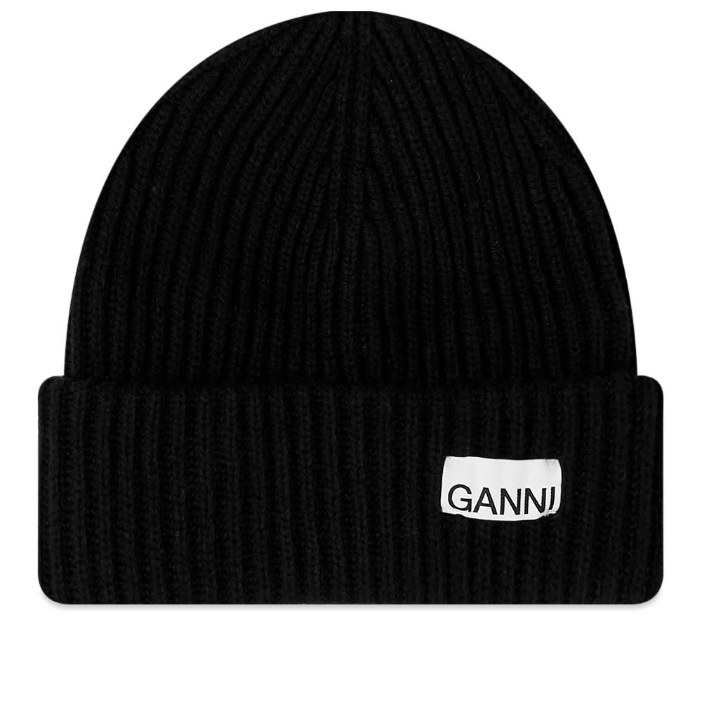 Beanie GANNI Logo Structured Rib Beanie Sort | A4429-099, 0