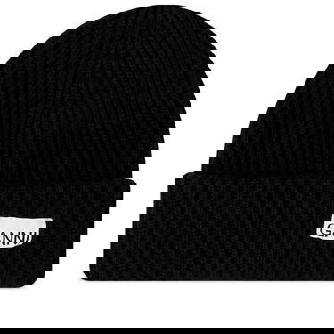 Beanie GANNI Logo Structured Rib Beanie Sort | A4429-099, 0