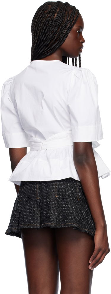 Skjorte GANNI GANNI Stretch Cotton Tie Front Peplum Blouse Hvid | W0309, 2