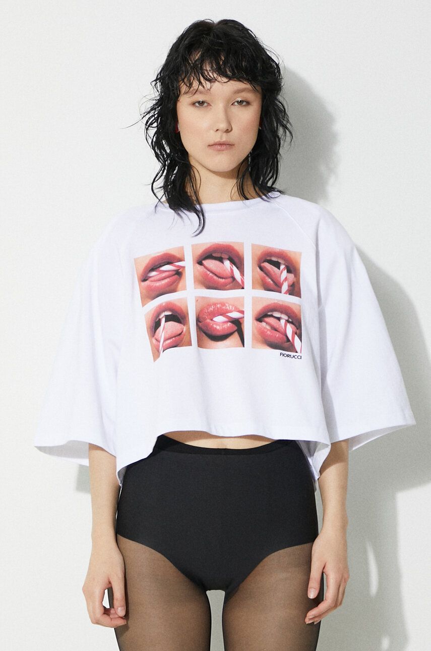 Crop top Fiorucci Fiorucci Mouth Print Cropped T-Shirt Hvid | U01FPTSH106CJ01WH01, 0